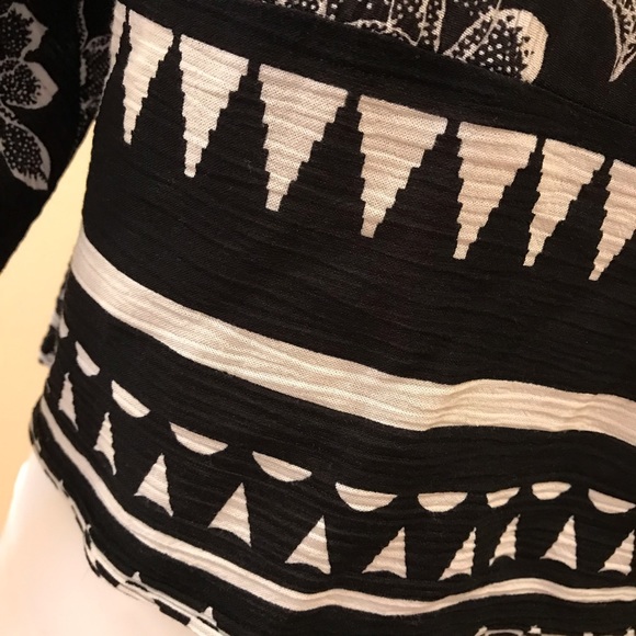 Vintage 80s Cropped Button Up Blouse Womens Size Medium Black White USA Made - Picture 12 of 14